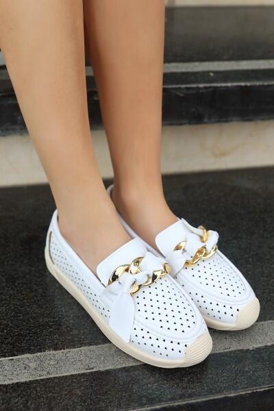 Riwan Beyaz Cilt Babet Ayakkabı Riwan Beyaz Cilt Babet Ayakkabı