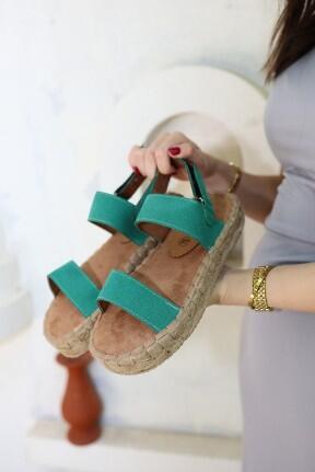 Wery Turkuaz Deri Cırt Cırtlı Sandalet Wery Turkuaz Deri Cırt Cırtlı Sandalet