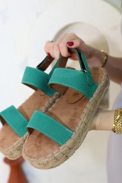 Wery Turkuaz Deri Cırt Cırtlı Sandalet Wery Turkuaz Deri Cırt Cırtlı Sandalet