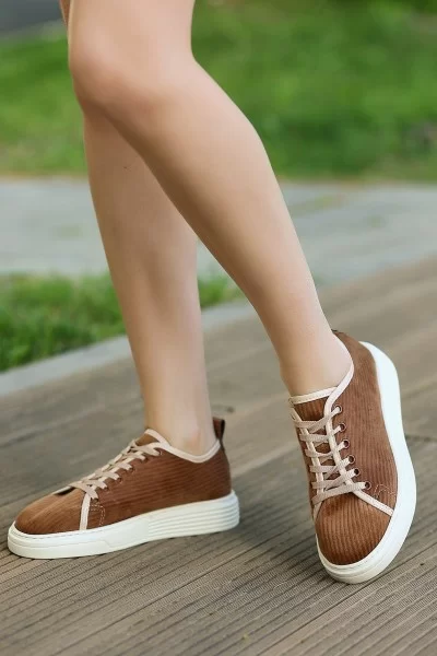 Aprel Taba Kadife Bağcıklı Spor Ayakkabı