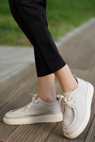 Olse Bej Cilt Bağcıklı Spor Ayakkabı Olse Bej Cilt Bağcıklı Spor Ayakkabı