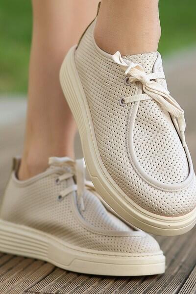 Olse Bej Cilt Bağcıklı Spor Ayakkabı Olse Bej Cilt Bağcıklı Spor Ayakkabı