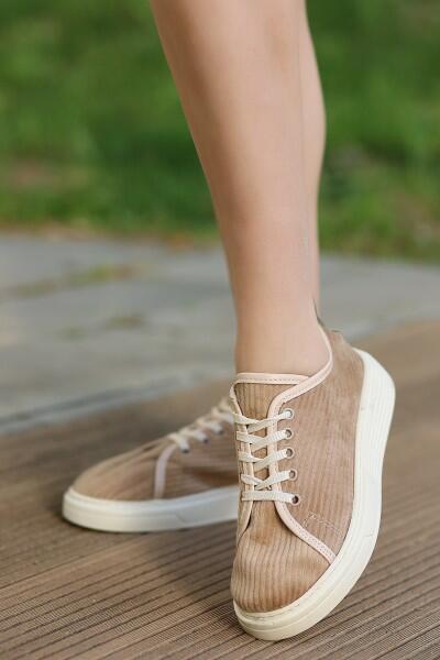 Aprel Nude Kadife Bağcıklı Spor Ayakkabı