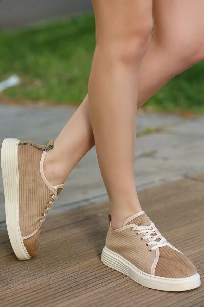 Aprel Nude Kadife Bağcıklı Spor Ayakkabı