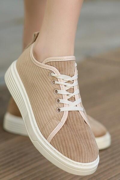 Aprel Nude Kadife Bağcıklı Spor Ayakkabı