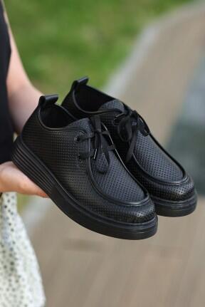 Olse Siyah Cilt Bağcıklı Spor Ayakkabı Olse Siyah Cilt Bağcıklı Spor Ayakkabı