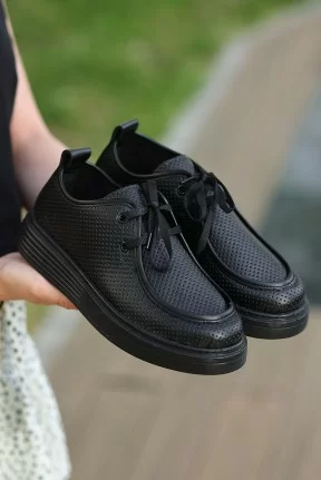 Olse Siyah Cilt Bağcıklı Spor Ayakkabı Olse Siyah Cilt Bağcıklı Spor Ayakkabı