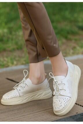 Down Bej Cilt Bağcıklı Spor Ayakkabı