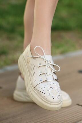 Down Bej Cilt Bağcıklı Spor Ayakkabı