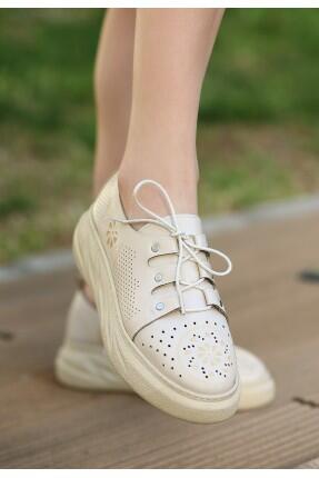 Down Bej Cilt Bağcıklı Spor Ayakkabı