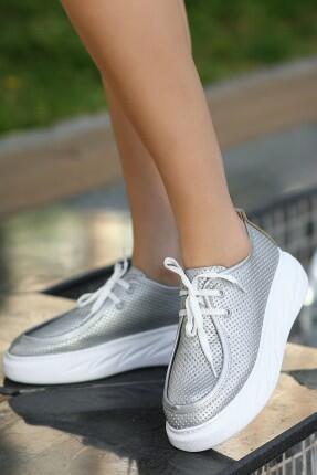 Freya Gri Cilt Bağcıklı Spor Ayakkabı