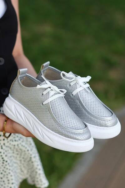 Freya Gri Cilt Bağcıklı Spor Ayakkabı