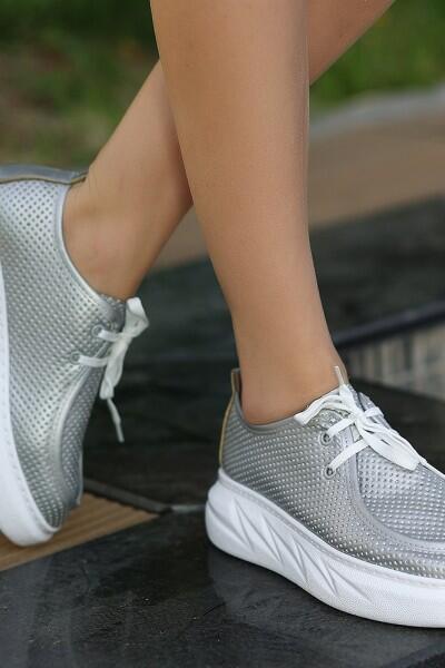 Freya Gri Cilt Bağcıklı Spor Ayakkabı