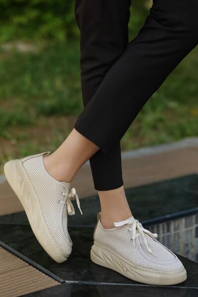 Freya Bej Cilt Bağcıklı Spor Ayakkabı