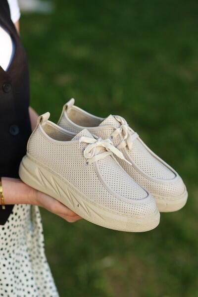 Freya Bej Cilt Bağcıklı Spor Ayakkabı