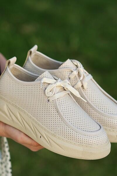 Freya Bej Cilt Bağcıklı Spor Ayakkabı