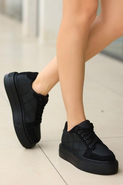 Julya Siyah Cilt Süet Detaylı Bağcıklı Spor Ayakkabı Julya Siyah Cilt Süet Detaylı Bağcıklı Spor Ayakkabı