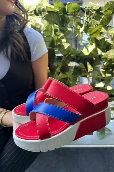 Sandy Kırmızı Cilt Dolgu Topuk Terlik