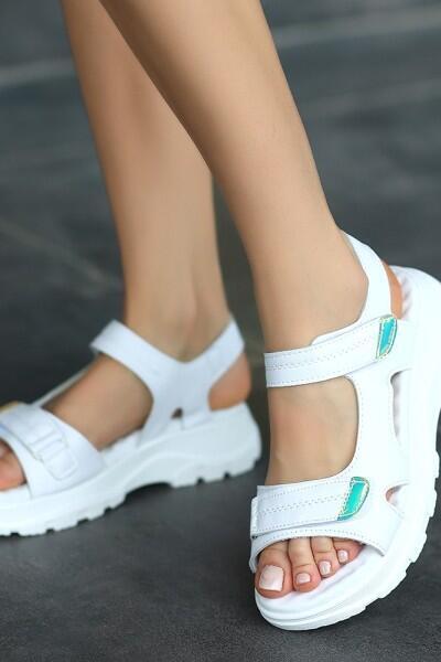 Jrita Beyaz Deri Sandalet