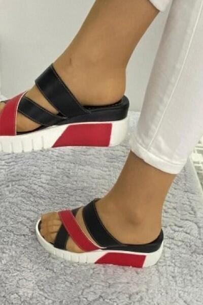 Sandy Kırmızı/Siyah Cilt Dolgu Topuk Terlik