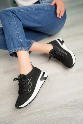 Edne Siyah Triko Bağcıklı Spor Ayakkabı Edne Siyah Triko Bağcıklı Spor Ayakkabı