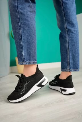 Edne Siyah Triko Bağcıklı Spor Ayakkabı Edne Siyah Triko Bağcıklı Spor Ayakkabı