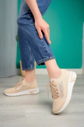 Edne Bej Triko Bağcıklı Spor Ayakkabı Edne Bej Triko Bağcıklı Spor Ayakkabı