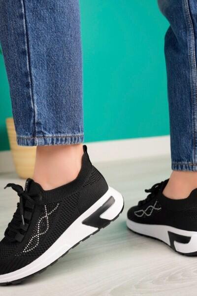 Edne Siyah Triko Bağcıklı Spor Ayakkabı