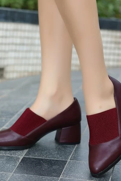 Mende Bordo Cilt Topuklu Ayakkabı