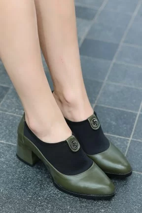 Jeen Yeşil Cilt Topuklu Ayakkabı