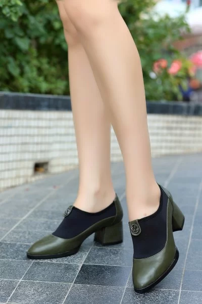 Jeen Yeşil Cilt Topuklu Ayakkabı