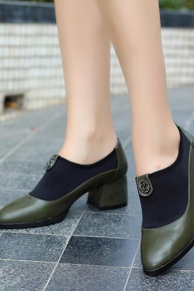 Jeen Yeşil Cilt Topuklu Ayakkabı