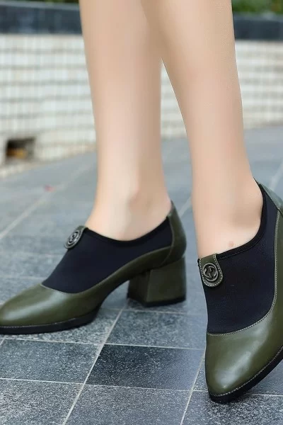 Jeen Yeşil Cilt Topuklu Ayakkabı