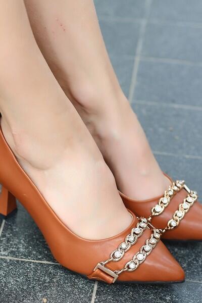 Teni Taba Cilt Topuklu Ayakkabı Teni Taba Cilt Topuklu Ayakkabı