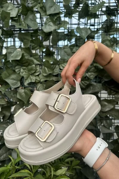 Krita Bej Cilt Sandalet