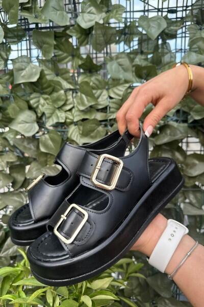 Krita Siyah Cilt Sandalet Krita Siyah Cilt Sandalet