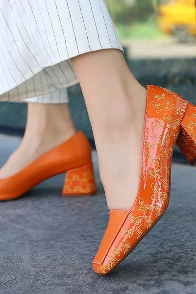 Lidica Turuncu Cilt Topuklu Ayakkabı
