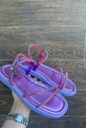 Nadda Lila Cilt Boncuk İşlemeli Sandalet Nadda Lila Cilt Boncuk İşlemeli Sandalet