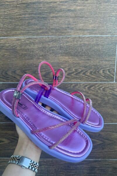 Nadda Lila Cilt Boncuk İşlemeli Sandalet Nadda Lila Cilt Boncuk İşlemeli Sandalet