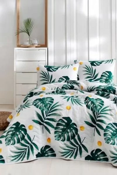 Eponj HomeÇift Kişilik Kapitone Yatak Örtüsü Seti Monstera Yeşil