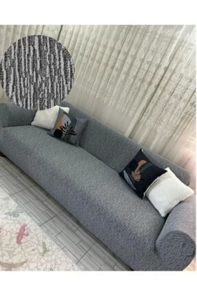 FaiendDüz Jakarlı 3 Kişilik Gri Kanepe Örtüsü | Lastikli Koltuk Örtüsü |çekyat Örtüsü| koltuk kılıfı