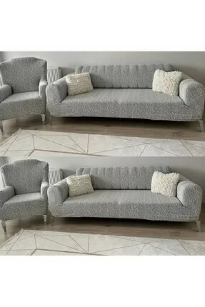 FaiendJakarlı 3 3 1 1 Taş-gri Lastikli Kanepe Örtüsü | Lastikli Koltuk Örtüsü | koltuk kılıfı Takımı