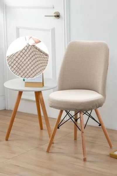 FaiendYıkanabilir Streç Lastikli Likralı Oval Sandalye Kılıfı - Yuvarlak Sandalye Örtüsü (VİZON -RENGİ)