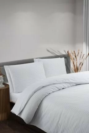 Soft ColoursLastikli Çarşaflı Pamuk Saten Çizgili Çift Kişilik Nevresim Takımı Otel Nevresimi