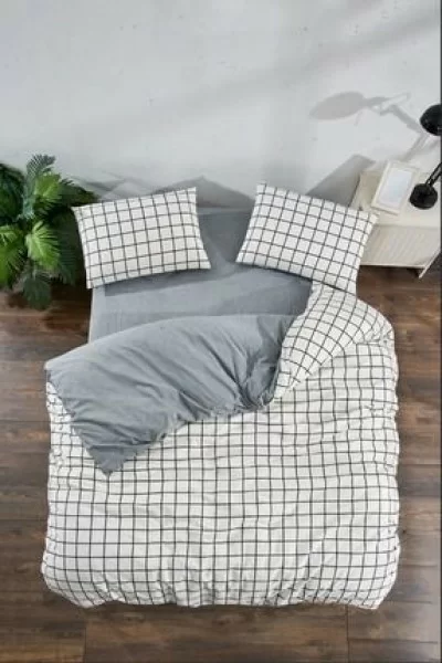 ValeziumBEYAZ KARE ANTRASİT LASTİKLİ ÇARŞAFLI TEK KİŞİLİK NEVRESİM TAKIMI 1 YASTIK KILIFLI