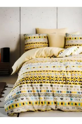LotuslineMozaik Sarı Tek Kişilik Nevresim Takımı - Seti Çift Taraflı Solmaya Dayanıklı