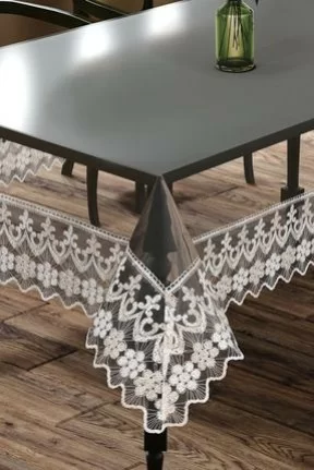 starlet home collection Yonca Şeffaf Silikon Fransız Dantelli Masa Örtüsü