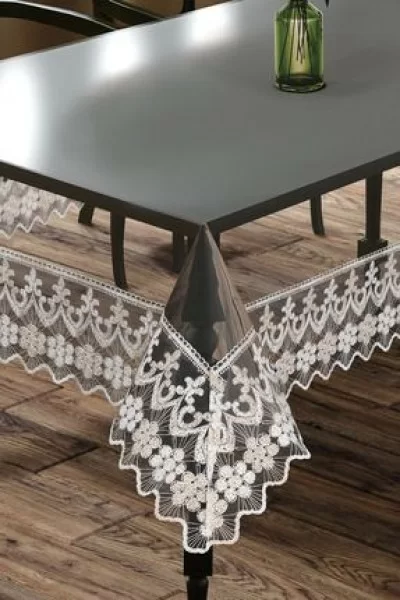 starlet home collection Yonca Şeffaf Silikon Fransız Dantelli Masa Örtüsü