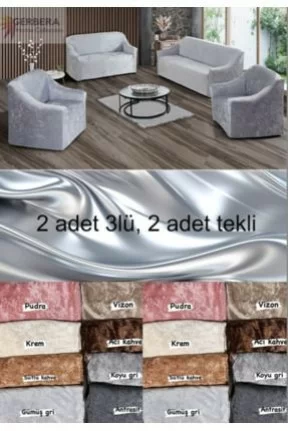 Gerbera Home Collection kadife Koltuk Örtüsü Takımı 3 3 1 1 gümüş gri