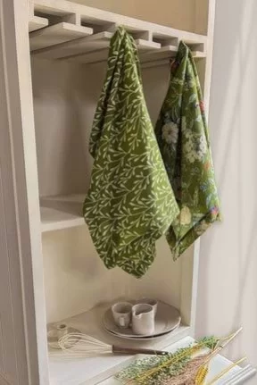 Sertex HomeYeşil Çiçek Ve Yaprak Desenli 2'li Mutfak Bezi